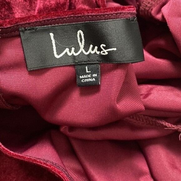 NEW NWT LULUS All The Sass Wine Red Velvet Square Neck Puff Sleeve Dress Large - Picture 6 of 7